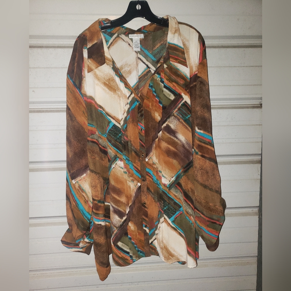 Plus Size 5X 34/36 Catherines Colorful blouse Women's Top Brown beige Blue